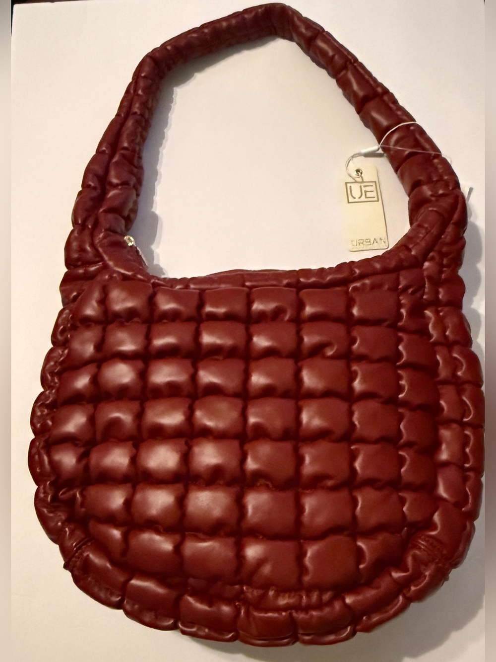 NWT Urban Expressions Quilted Puffer Hobo Bag Burgundy Oxblood Vegan Leather